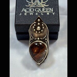 OOAK Acid Queen Warrior Ring Lodolite Sterling Silver Moon Shield Knuckle 9
